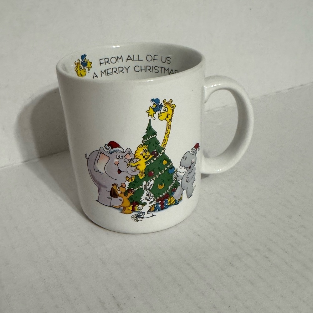 Papel Vagabond Creations Christmas Mug From All of Us Tree Animal VTG Japan 3.75